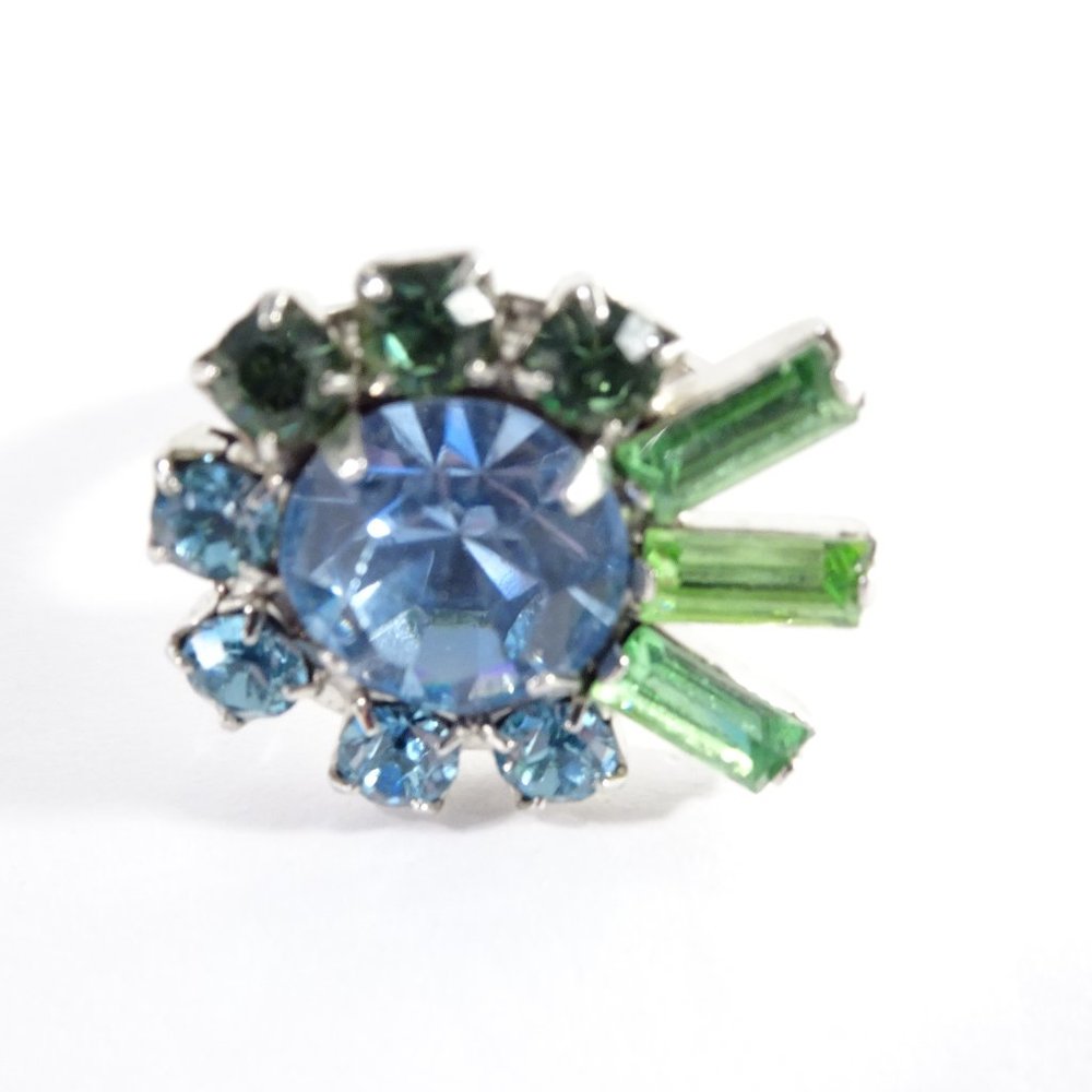 Joomi Lim Blue Green Crystal Fan Ring Sz 6 NWOT